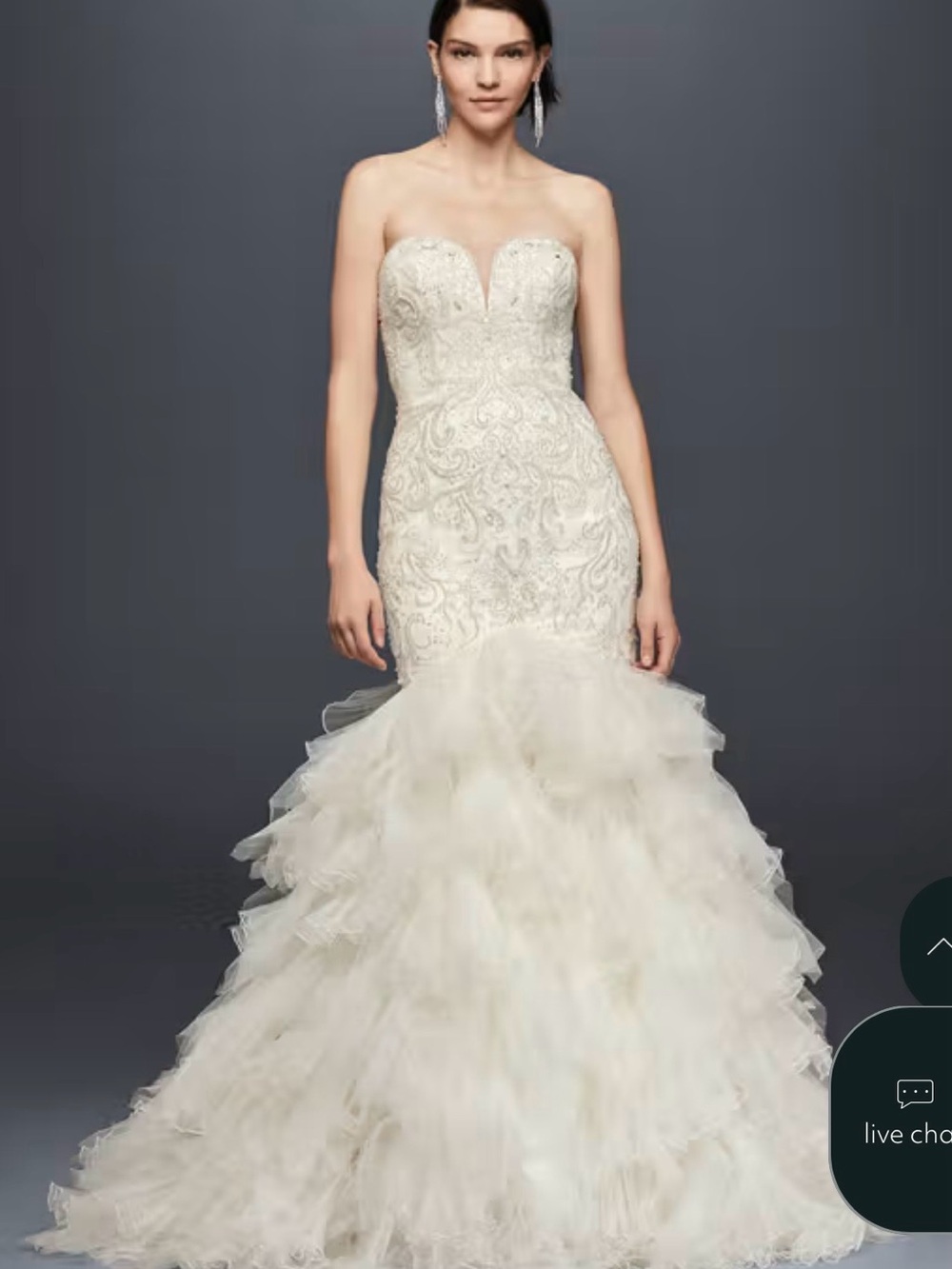 Oleg Cassini Ivory Strapless Beaded Mermaid Wedding Gown